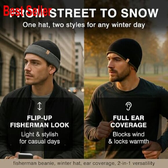 Merino Wool Fisherman Beanie Dual Layer Knit Hat Large Head Fit main image 7
